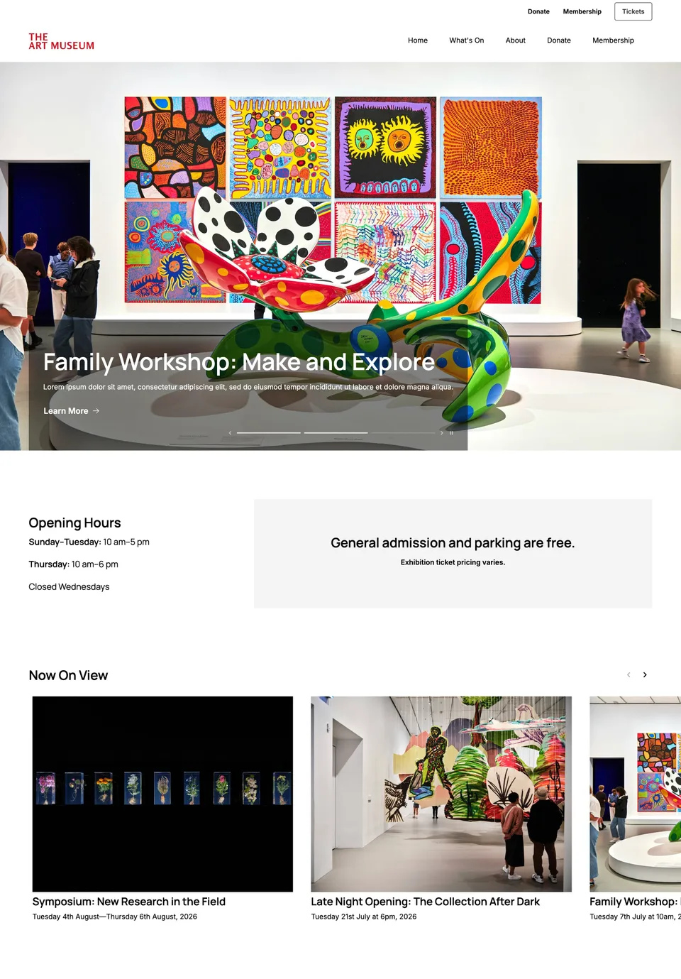 Art museum website template screenshot